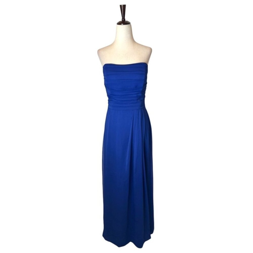 Lela Rose Dress Women XS Royal Blue Crinkle Chiffon Strapless Bridesmaid Gown